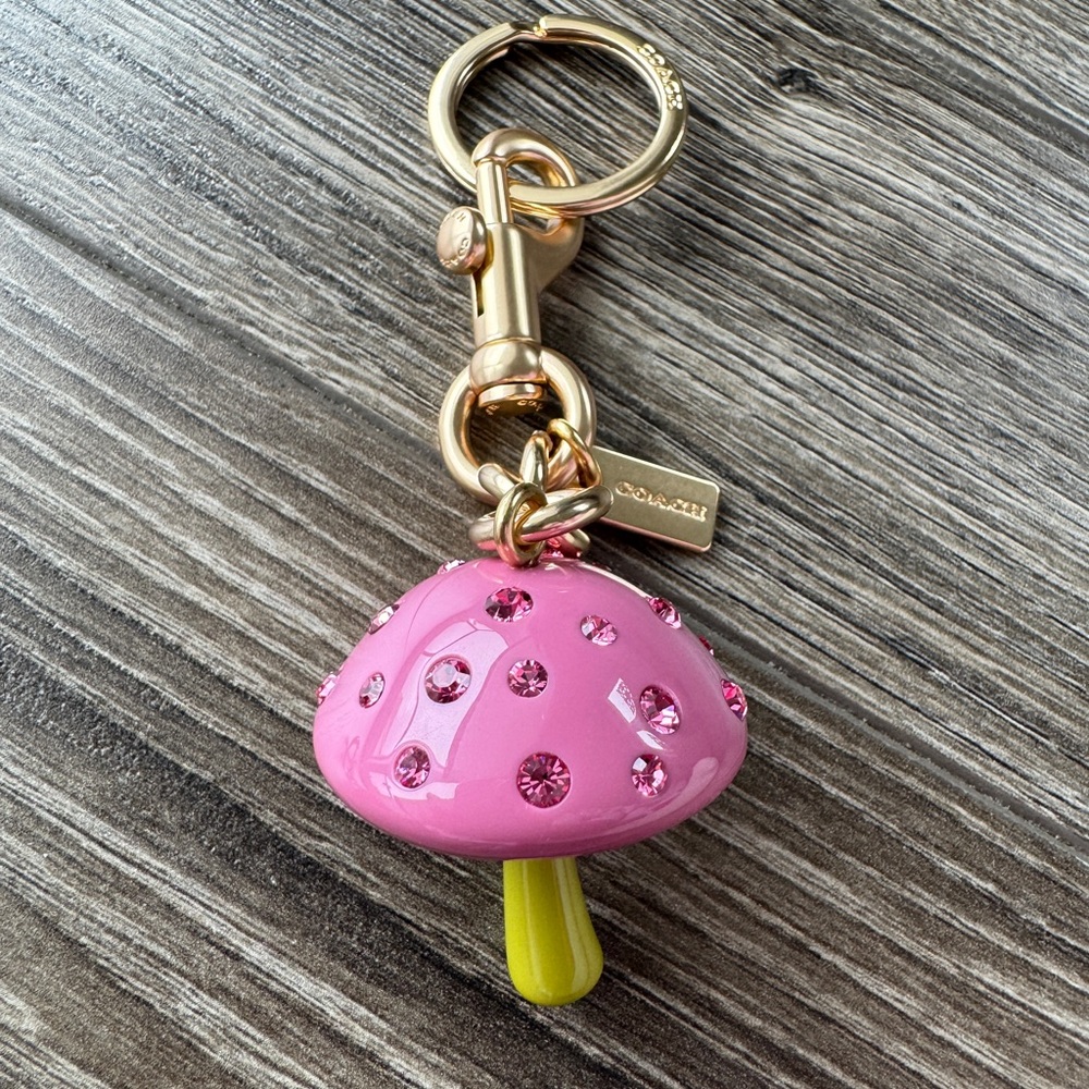 Coach Pink Mushroom Bag Charm Keychain NEW